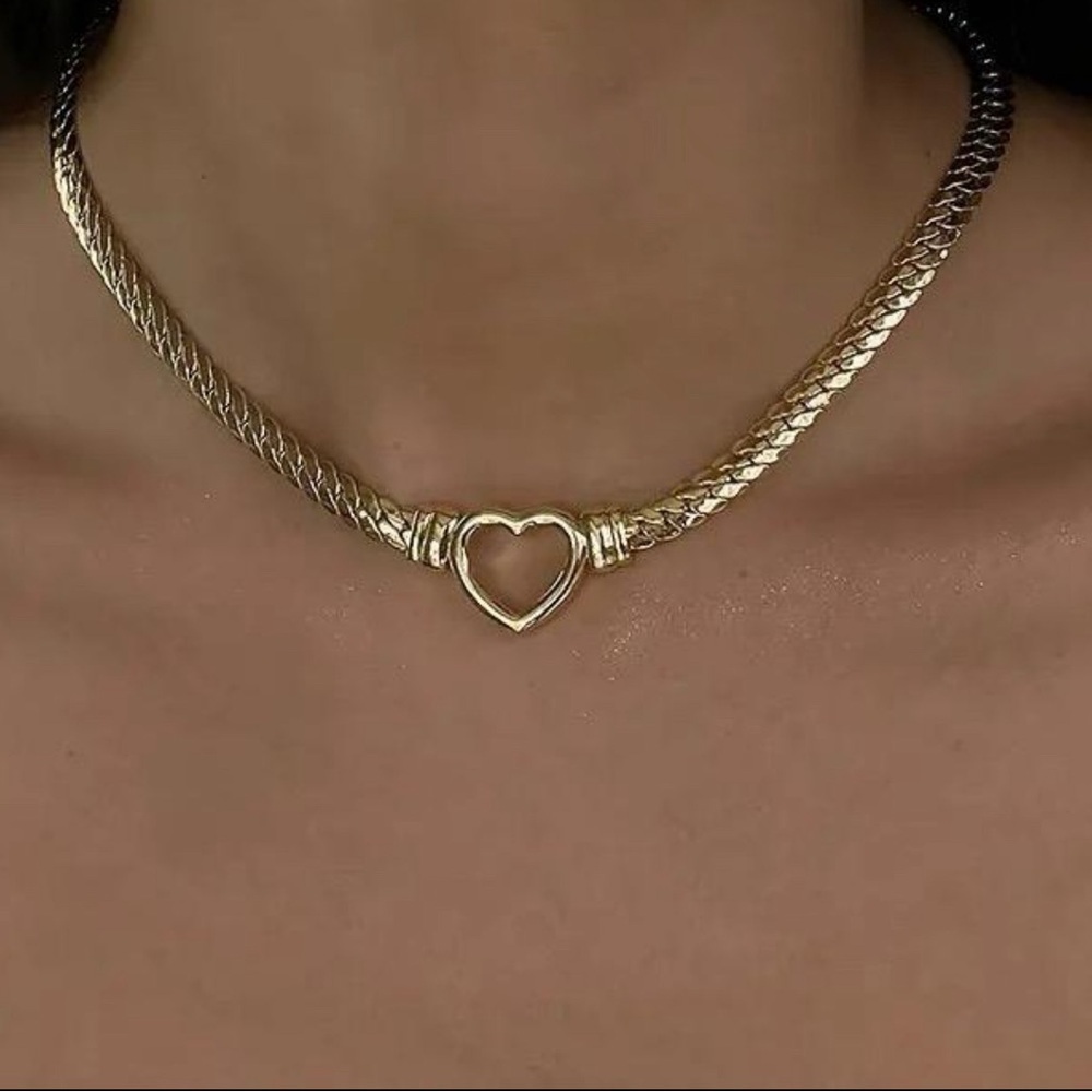 Heart link necklace ,18k gold plated heart necklace 16 inch